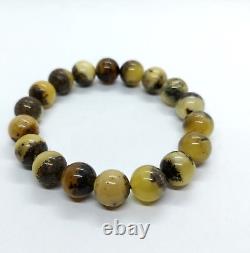 Amber Bracelet Natural Round Beads Elastic Beaded Bracelet Greenish White