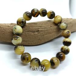 Amber Bracelet Natural Round Beads Elastic Beaded Bracelet Greenish White