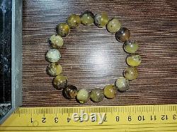 Amber Bracelet Natural Round Beads Elastic Beaded Bracelet Greenish White