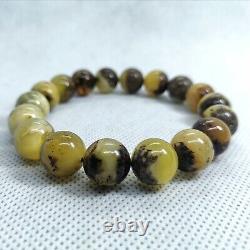 Amber Bracelet Natural Round Beads Elastic Beaded Bracelet Greenish White