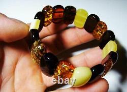 Amber Bracelet Natural baltic Amber colorful beads on elastic 21.64 gr. A-97