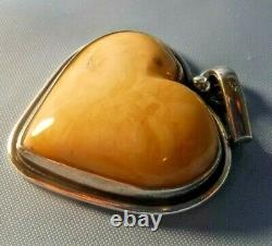 Amber Heart Baltic Amber Pendant Butterscotch Egg Yolk Antique Silver Russian