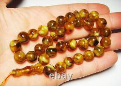 Amber Islamic Prayer Beads Natural amber Tasbih, Misbaha Tasbeeh pressed