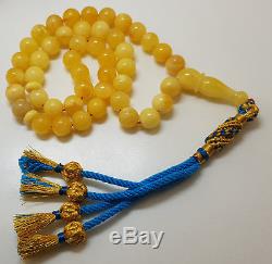 Amber Islamic Prayer Tasbih Beads 45ps Natural Baltic Genuine 23,4g Egg Yolk V-3