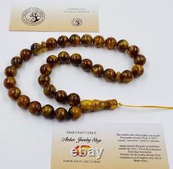 Amber Muslim Natural BALTIC AMBER ROSARY Misbah Tesbih 33 Beads pressed