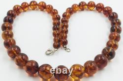 Amber Necklace Genuine Natural Baltic Amber Beads Cognac Amber Silver pressed