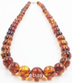 Amber Necklace Genuine Natural Baltic Rounded Beads Cognac Amber Silver pressed