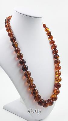 Amber Necklace Genuine Natural Baltic Rounded Beads Cognac Amber Silver pressed