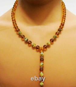 Amber Necklace Natural baltic Amber necklace men amber silver beads pressed