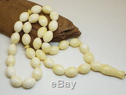 Amber PRESSED Islamic Prayer 33psc Natural Baltic 55,6g White Tasbih Bead S-216