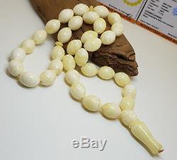 Amber PRESSED Islamic Prayer 33psc Natural Baltic 55,6g White Tasbih Bead S-216