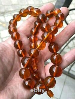 Amber beads balls natural amber cognac new necklace VINTAGE USSR BALTIC 68 gr