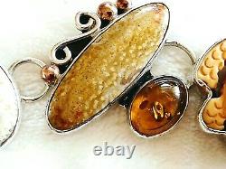 Amy Kahn Russell OOAK Vintage S/S Baltic Amber Carved Turtle Gemstone Bracelet