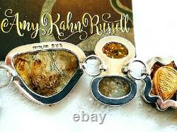 Amy Kahn Russell OOAK Vintage S/S Baltic Amber Carved Turtle Gemstone Bracelet