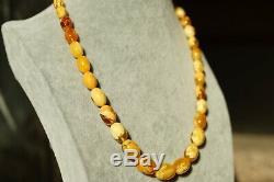 Ancient natural marble white color Baltic amber necklace 20 grams. High class