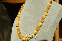 Ancient natural marble white color Baltic amber necklace 20 grams. High class