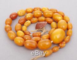 Antique 100% Natural Egg Yolk Butterscotch Baltic amber bead necklace, 16.98 g