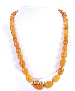 Antique 100%Natural Egg Yolk Butterscotch Baltic amber bead necklace, 48.39g