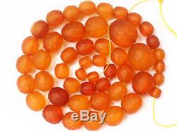 Antique 100 % Natural Faceted Yolk Baltic Amber Beads Necklace 1900 Rare 55.2gr