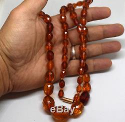 Antique 32 Natural Untreated Baltic Amber Necklace with 10K Solid Gold Clasp