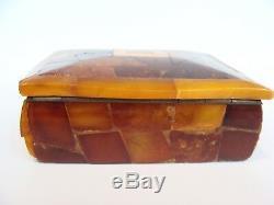 Antique Art Deco Natural Baltic Egg Yolk Cognac Amber Mosaic Jewelry Box