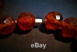 Antique Baltic Amber Faceted Beads Necklace Honey Cognac 41 Grams 12mm RARE