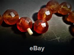 Antique Baltic Amber Faceted Beads Necklace Honey Cognac 41 Grams 12mm RARE