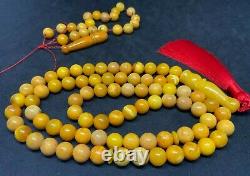 Antique Baltic Amber Natural Rare 77 Prayer Beads Rosary Egg Yolk Marbled 55 g