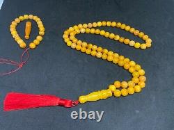 Antique Baltic Amber Natural Rare 77 Prayer Beads Rosary Egg Yolk Marbled 55 g