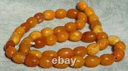 Antique Baltic Amber Natural Rosary Necklace Yellow White Colour Very Old