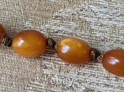 Antique Baltic Amber Necklace Butterscotch Egg Yolk Art Deco Beads 21.5 G