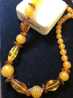 Antique Baltic Amber Necklace Genuine Natural Butterscotch Honey Egg Yolk
