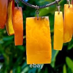 Antique Baltic Egg Yolk Amber Stone Pendants Marked Silver Chain Russian Amber