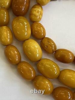 Antique Baltic Egg Yolk Butterscotch Amber Bead Necklace 60 Grams Rare Colors