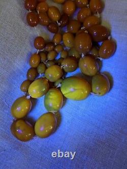 Antique Baltic Egg Yolk Butterscotch Amber Bead Necklace 99 Grams Rare Colors