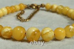 Antique Baltic Natural Amber Beads Bracelet White Yellow Colour From Europe