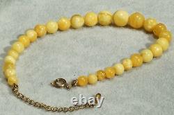 Antique Baltic Natural Amber Beads Bracelet White Yellow Colour From Europe