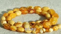 Antique Baltic Natural Amber Necklace High Yellow White Colour Class From Europe