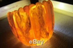 Antique Baltic natural amber bracelet 66 g very rare it carved from single stone