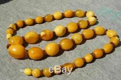 Antique Baltic natural yellow men, women amber necklace 38 grams