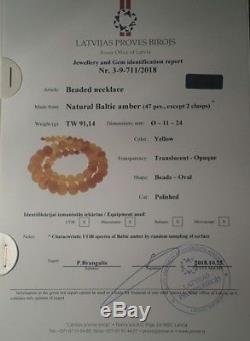 Antique Certified 91gr Baltic Natural Amber Egg Yolk Butterscotch Necklace 62cm