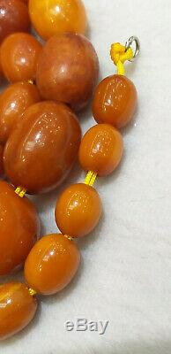 Antique Chinese Tibet Butterscotch egg yolk Amber Baltic Beaded Necklace 55 Gram
