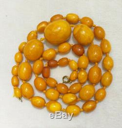 Antique Chinese Tibet Butterscotch egg yolk Amber Baltic Beaded Necklace 86 Gram