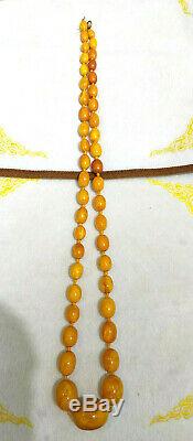 Antique Chinese Tibet Butterscotch egg yolk Amber Baltic Beaded Necklace 86 Gram