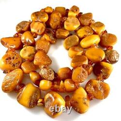 Antique Chunky Egg Yolk Amber Stone Necklace Massive Baltic Amber Nuggets 159 gm