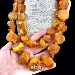 Antique Chunky Egg Yolk Amber Stone Necklace Massive Baltic Amber Nuggets 159 gm