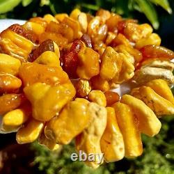 Antique Chunky Egg Yolk Amber Stone Necklace Unpolished Baltic Amber Nugget 159g