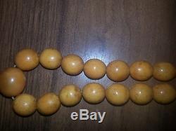 Antique Egg Yolk Butterscotch Beads Genuine Natural BALTIC AMBER OLD NECKLACE 68