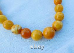 Antique Egg Yolk Butterscotch Natural Baltic Amber Bead Necklace 46.7 grams