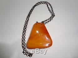 Antique Egg Yolk Butterscotch Natural Baltic Amber Stone Necklace 59.5 grams
